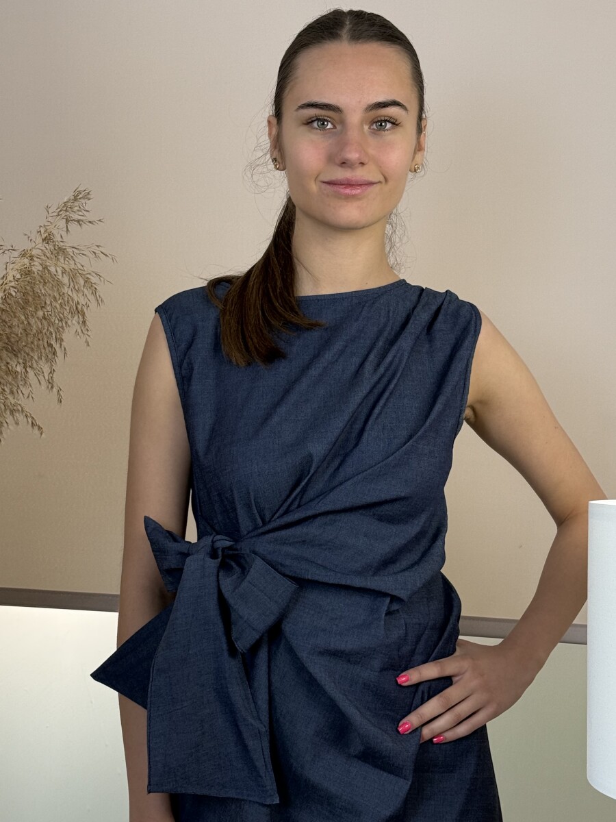 Átkötős farmer ruha - farmerkék - Kép 3