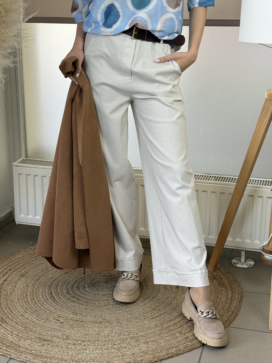 Bőszáru nadrág övvel - bézs - Kép 4