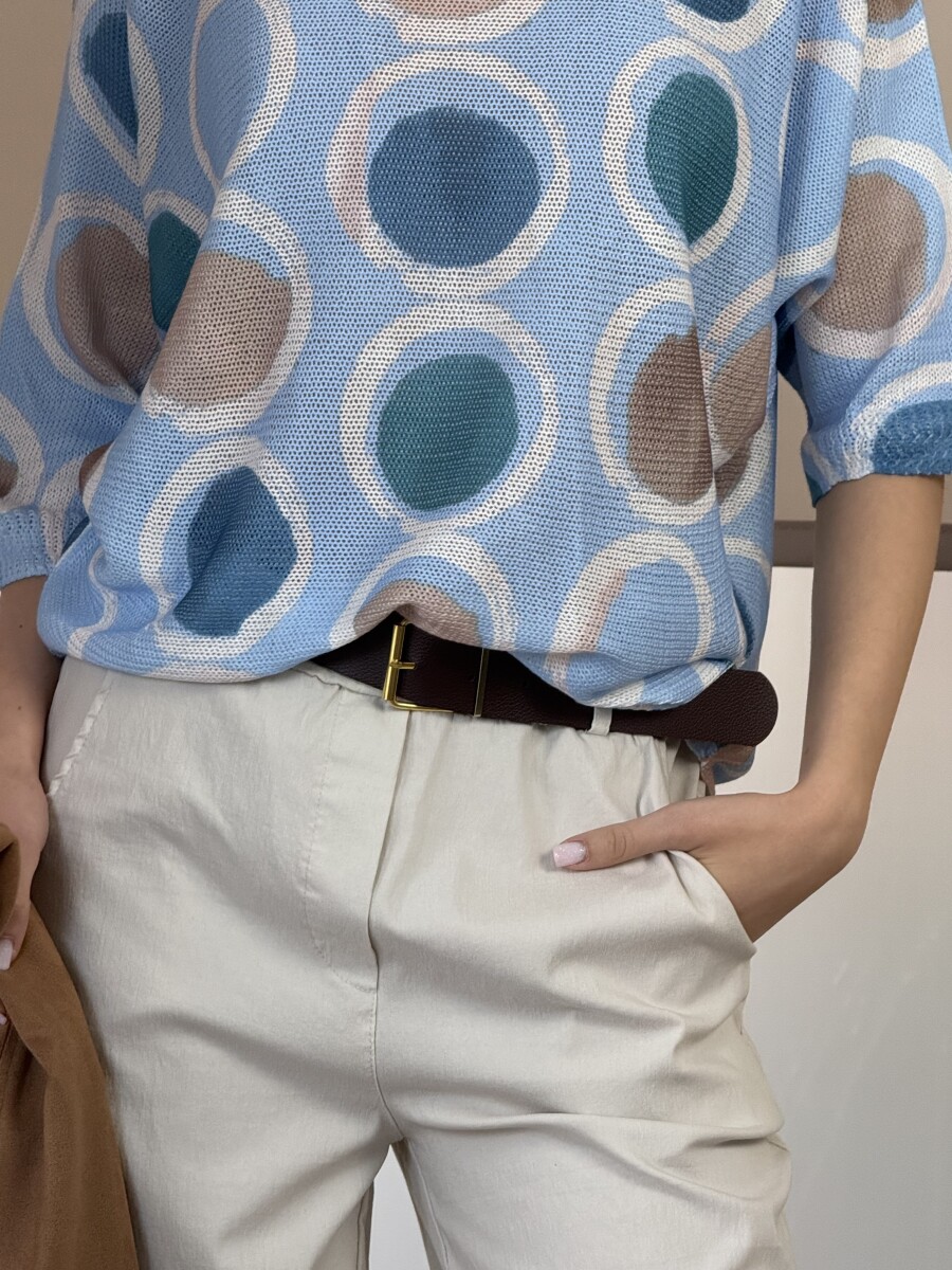 Bőszáru nadrág övvel - bézs - Kép 5