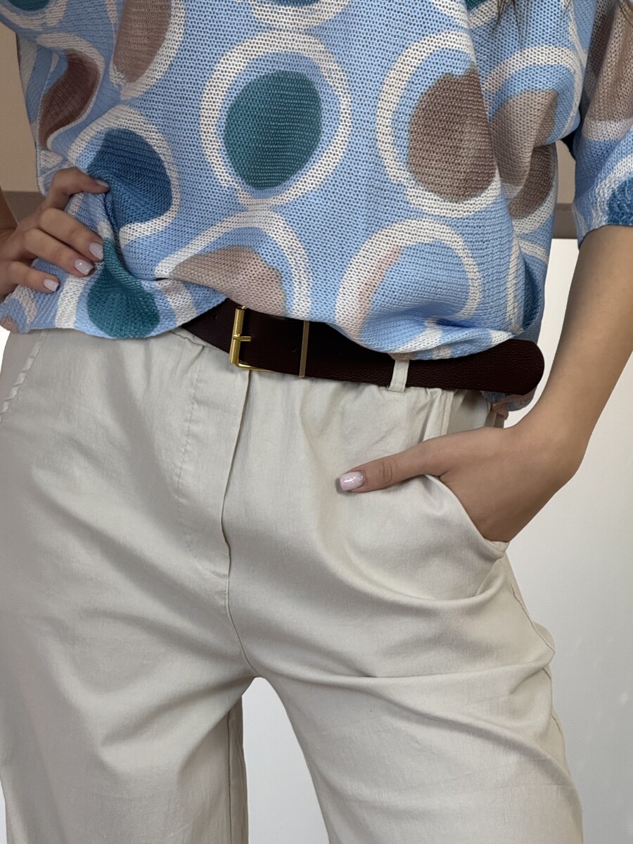 Bőszáru nadrág övvel - bézs - Kép 15