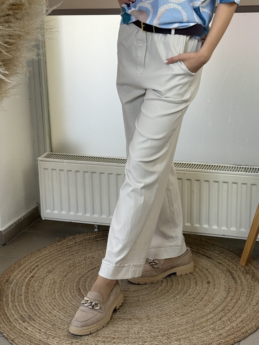 Bőszáru nadrág övvel - bézs - Kép 3