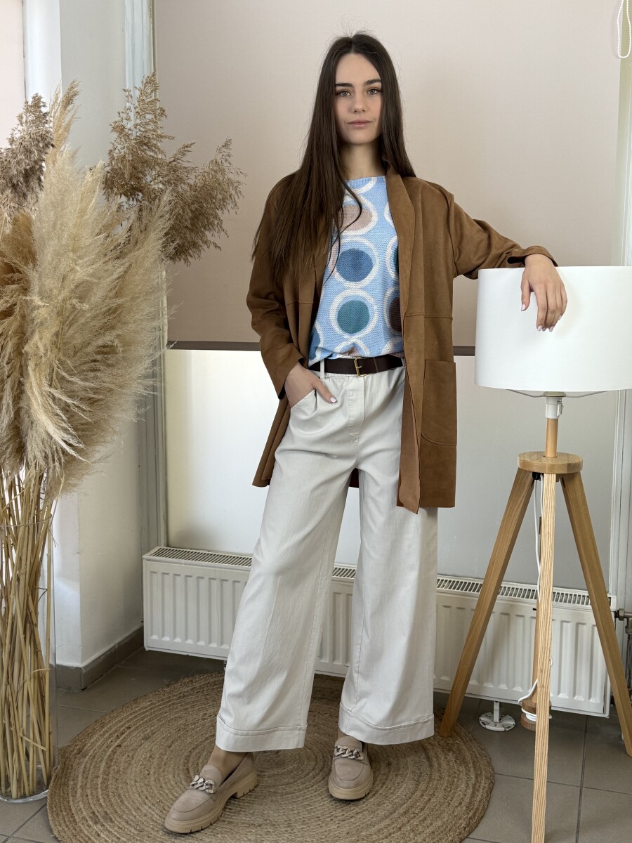 Bőszáru nadrág övvel - bézs - Kép 6