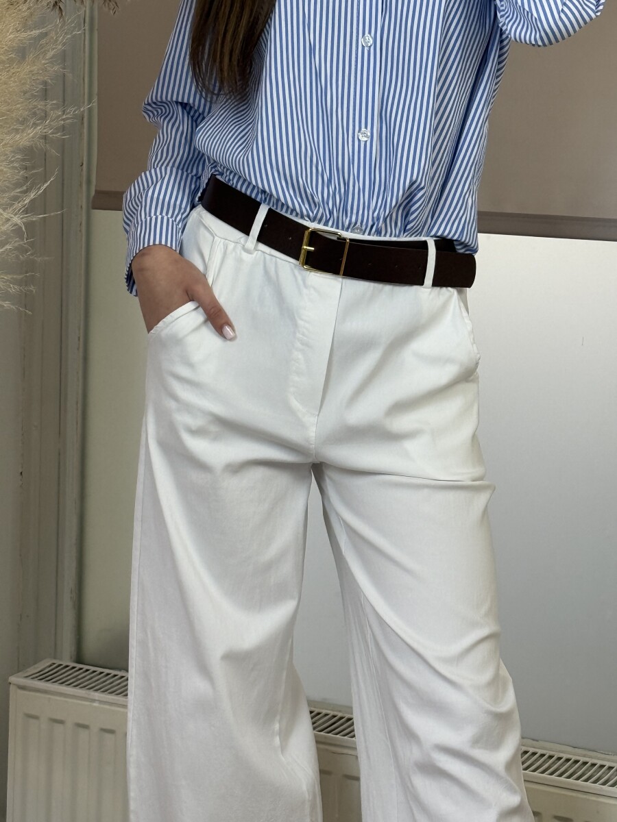 Bőszáru nadrág övvel - fehér - Kép 5