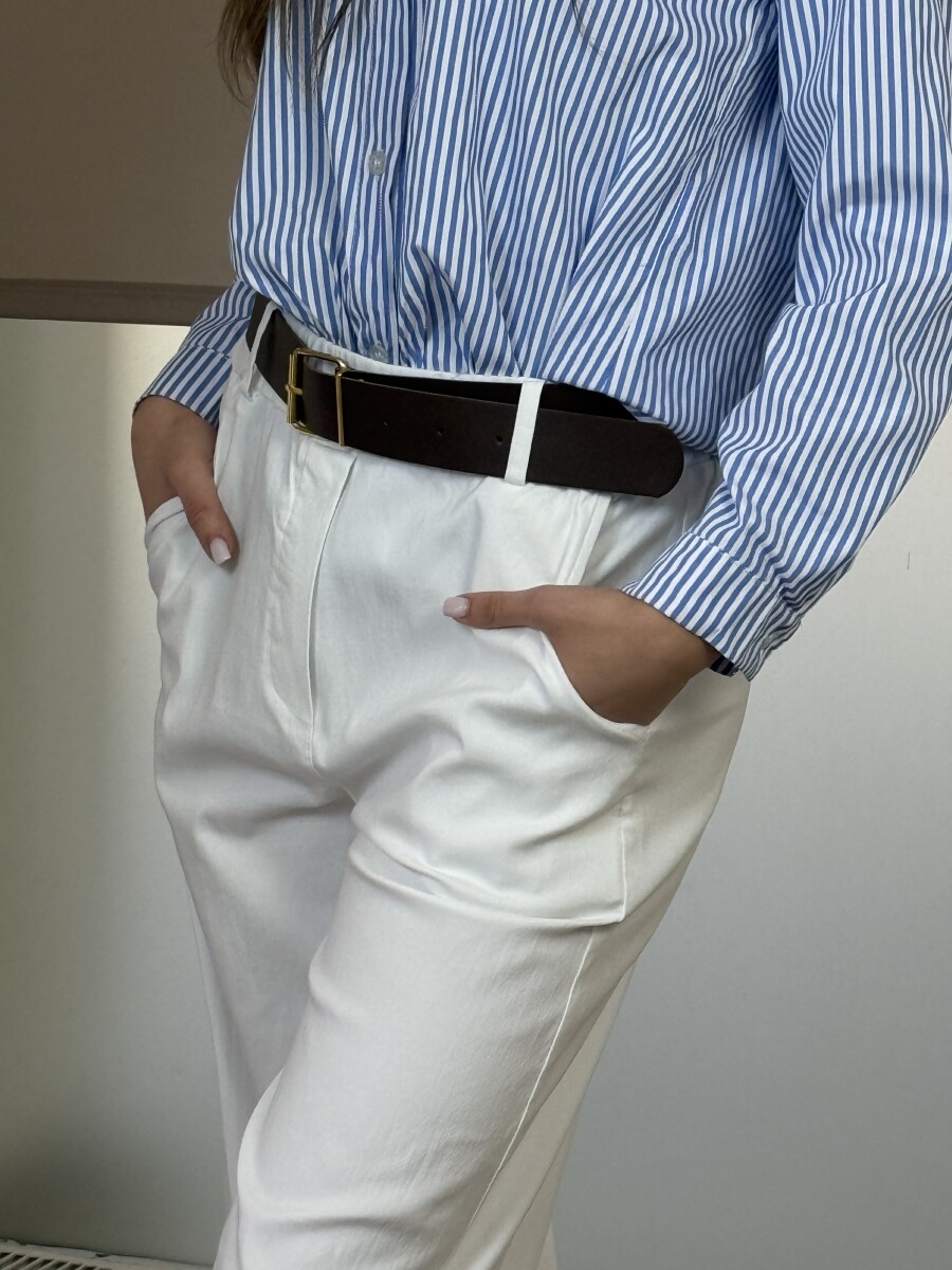 Bőszáru nadrág övvel - fehér - Kép 6