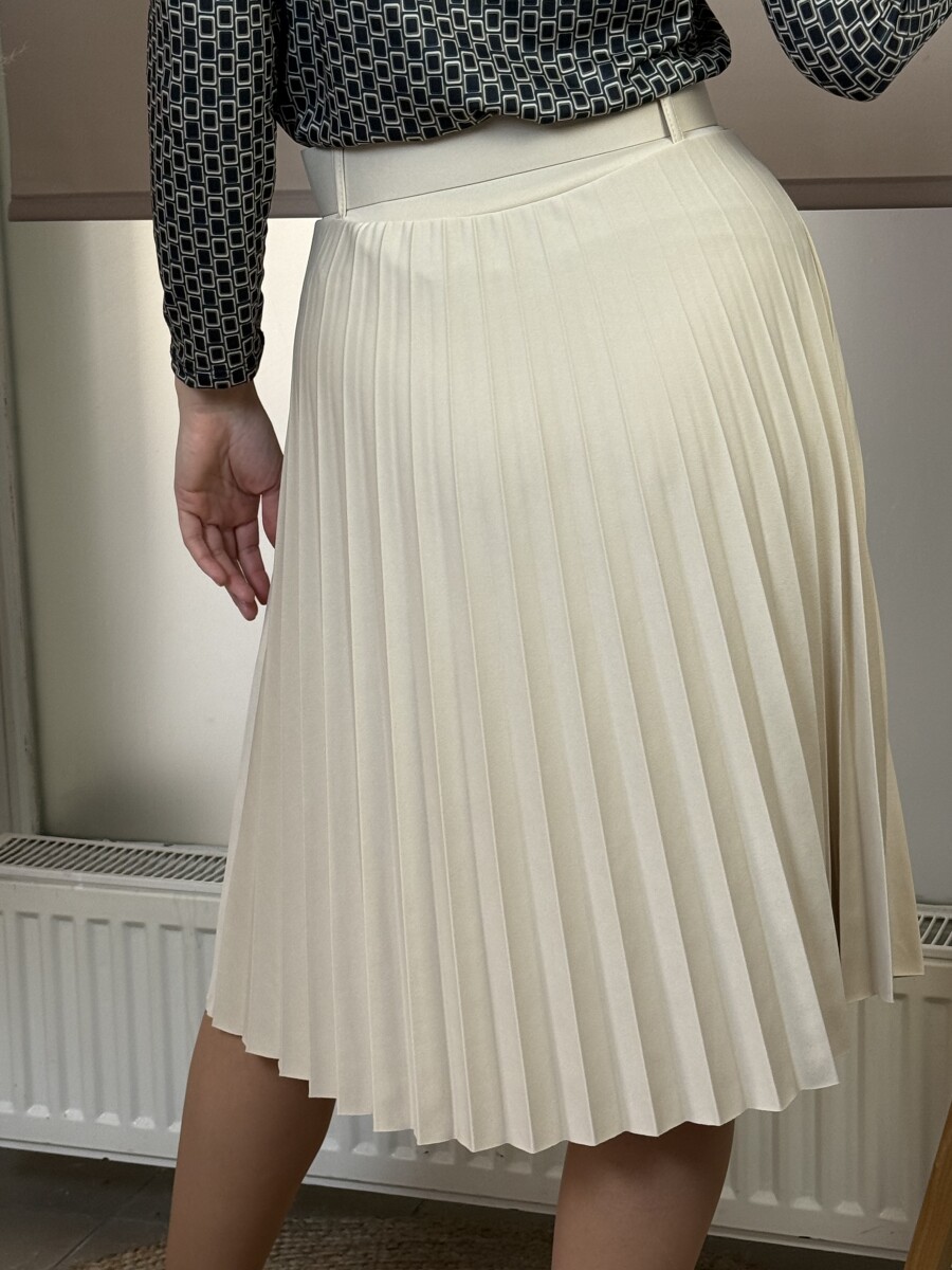 Plisszírozott szoknya övvel - bézs - Kép 8
