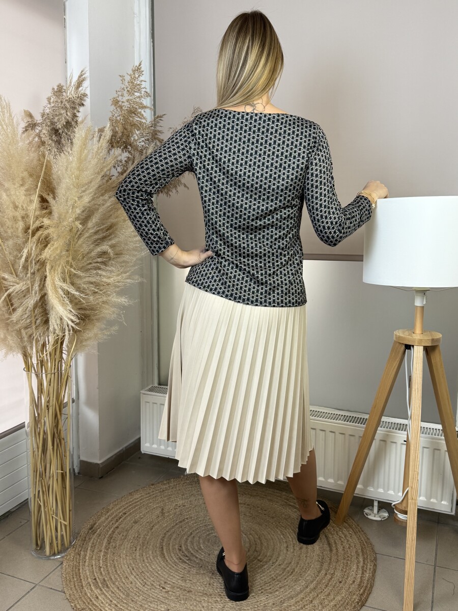 Plisszírozott szoknya övvel - bézs - Kép 15