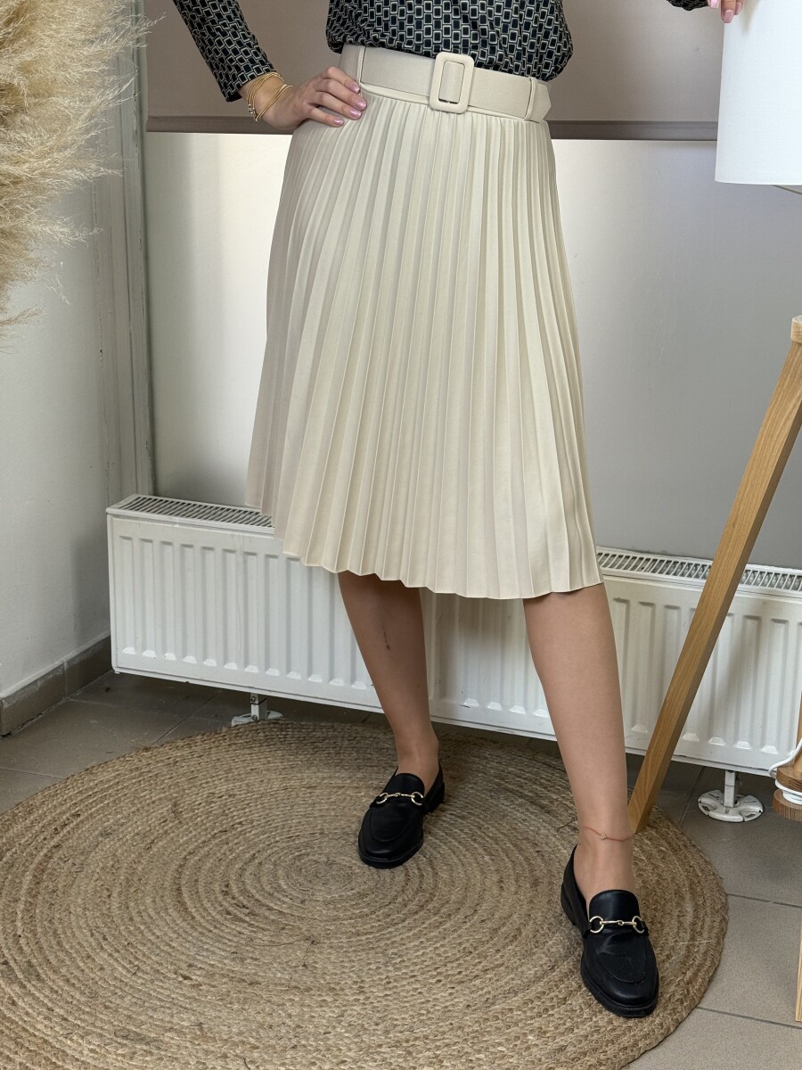 Plisszírozott szoknya övvel - bézs - Kép 11