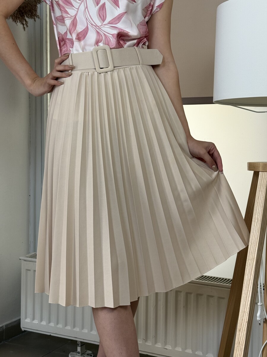 Plisszírozott szoknya övvel - bézs - Kép 3