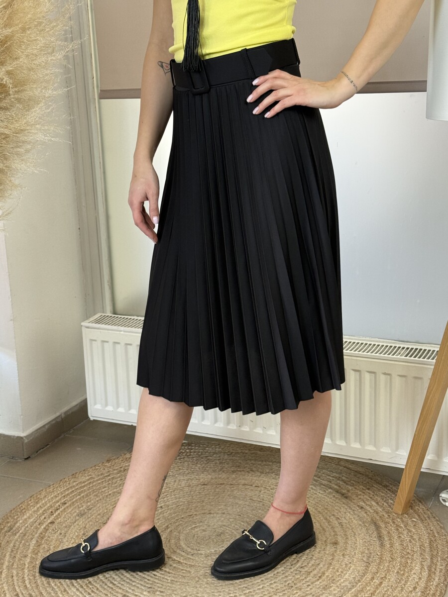 Plisszírozott szoknya övvel - fekete - Kép 11