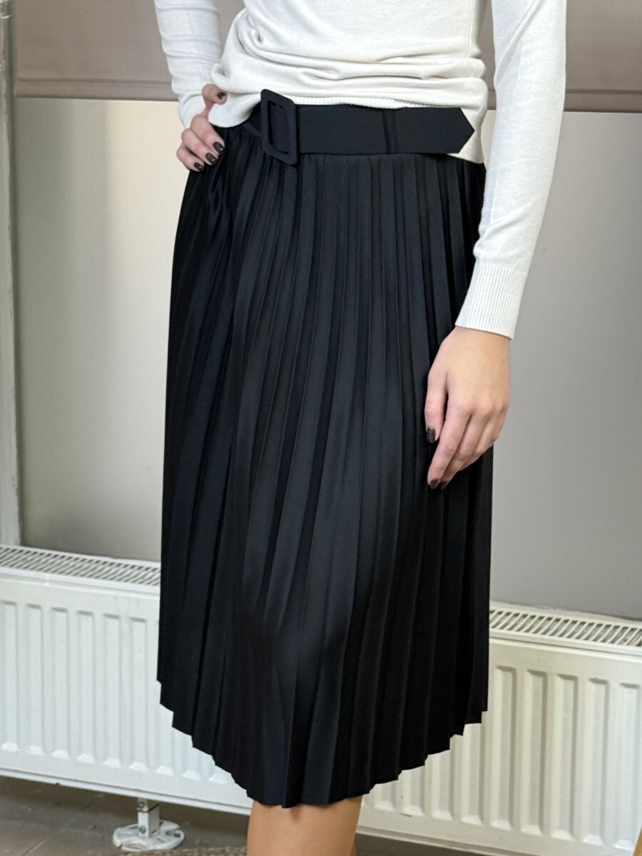 Plisszírozott szoknya övvel - fekete - Kép 9