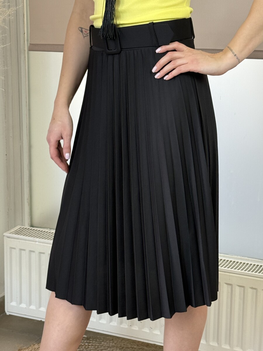 Plisszírozott szoknya övvel - fekete - Kép 12