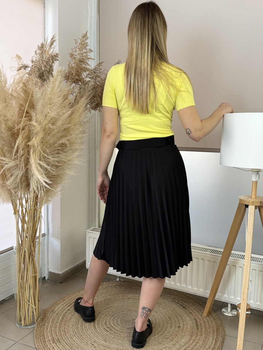 Plisszírozott szoknya övvel - fekete - Kép 13