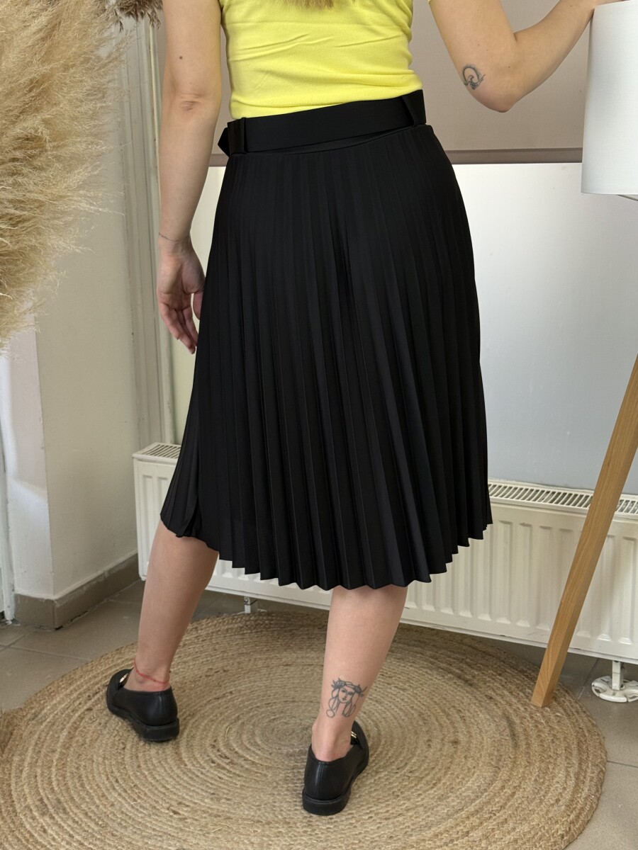 Plisszírozott szoknya övvel - fekete - Kép 14