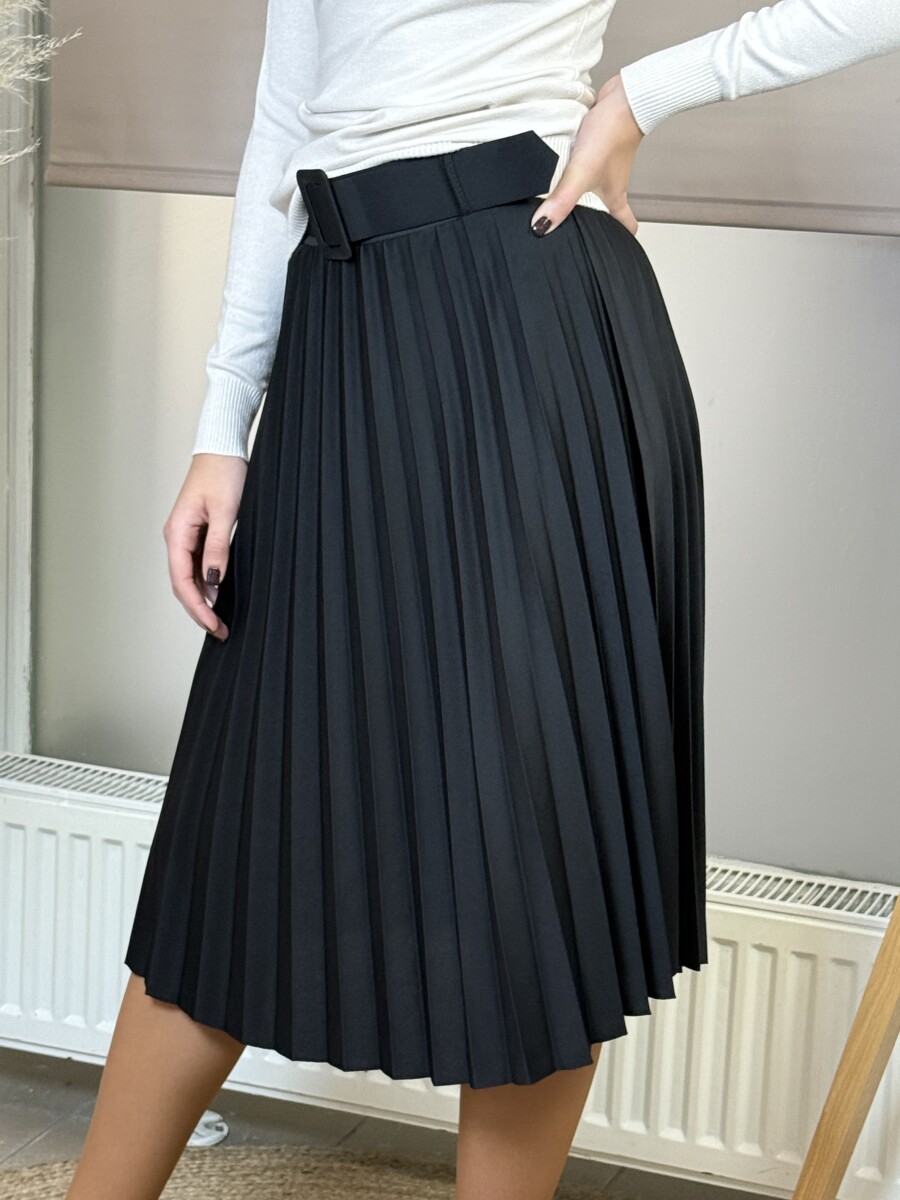 Plisszírozott szoknya övvel - fekete - Kép 15
