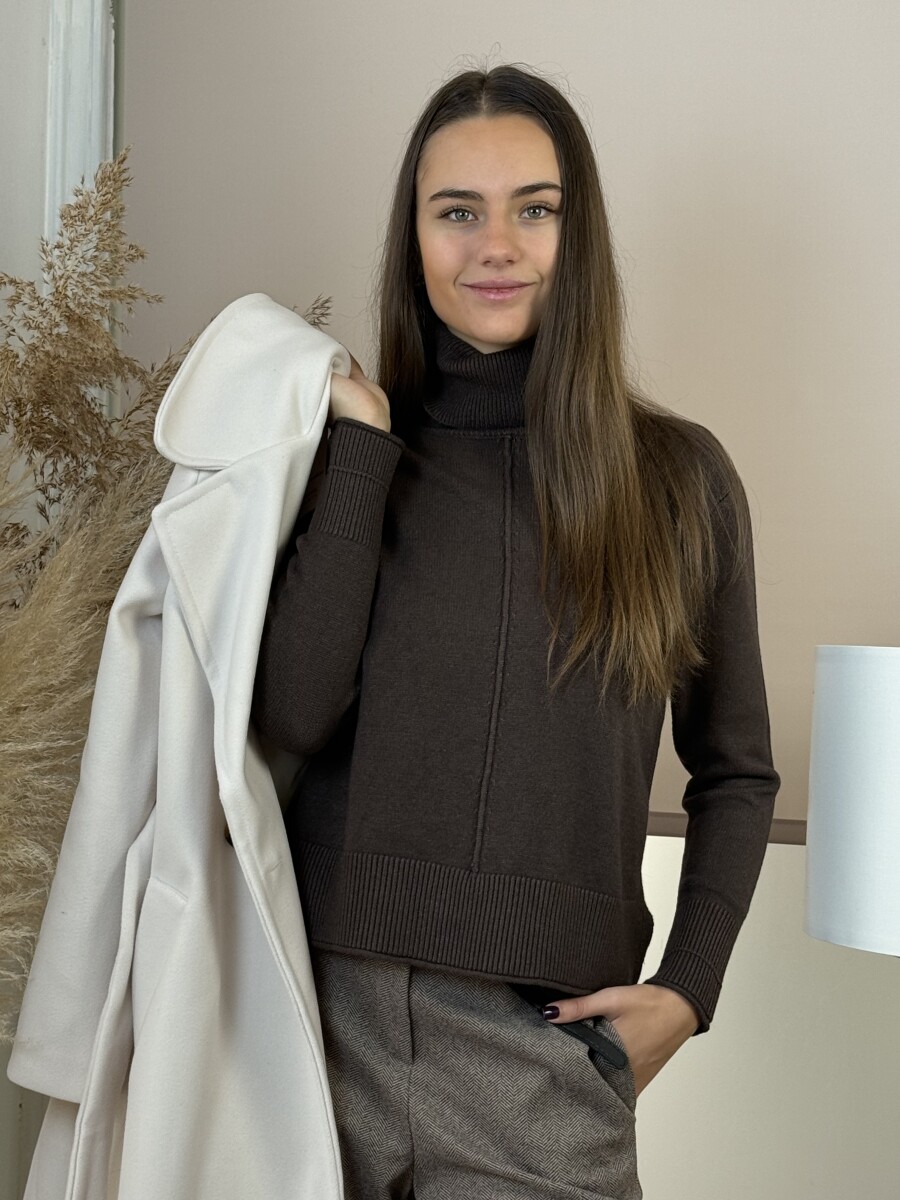 Vastag kötött garbó - barna - Kép 9