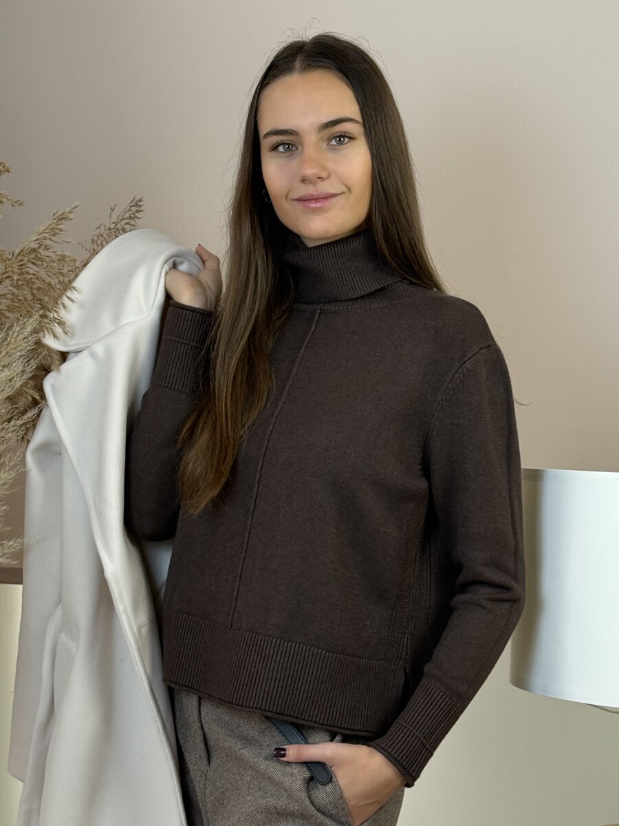 Vastag kötött garbó - barna - Kép 13