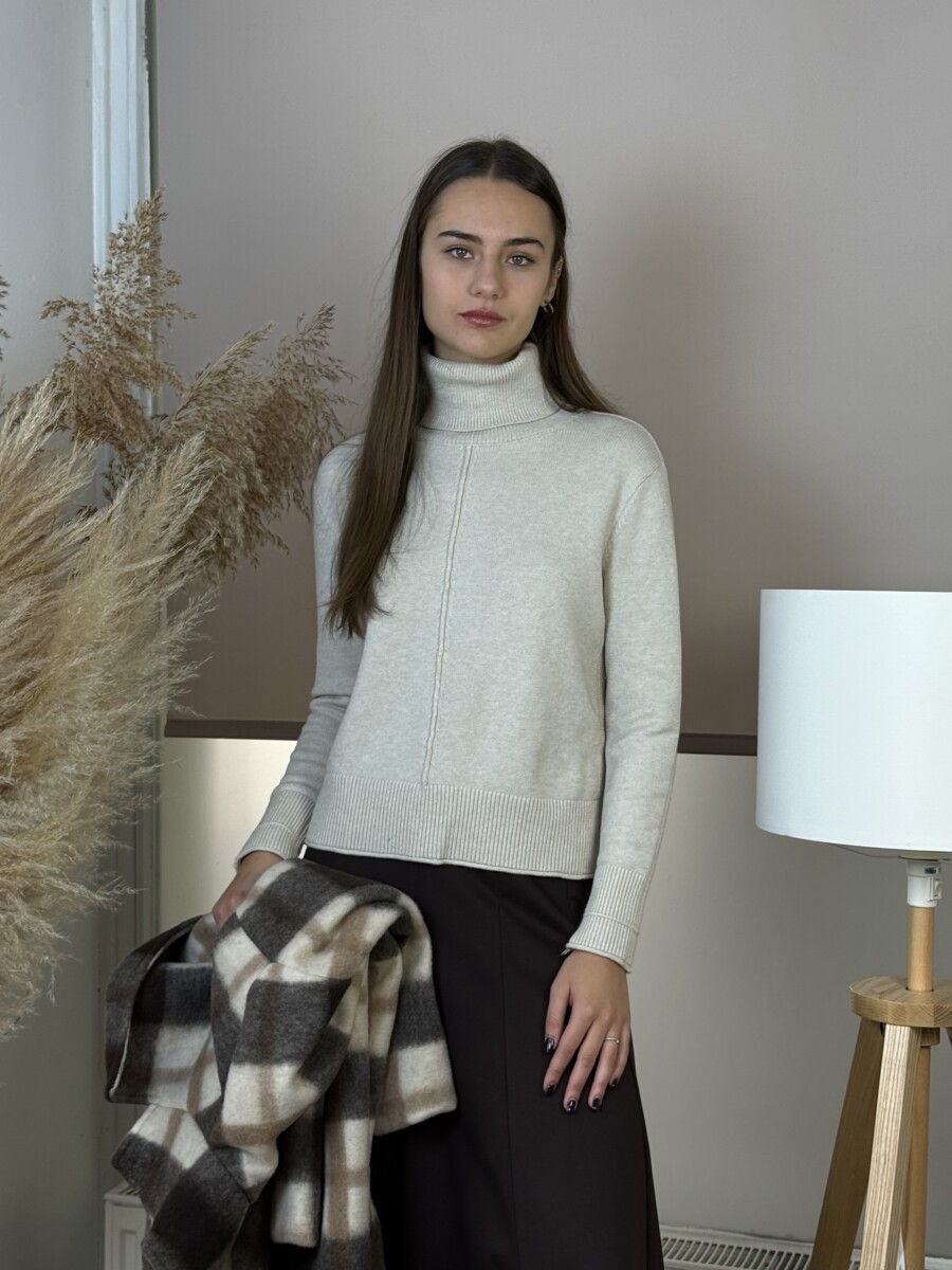 Vastag kötött garbó - bézs - Kép 11