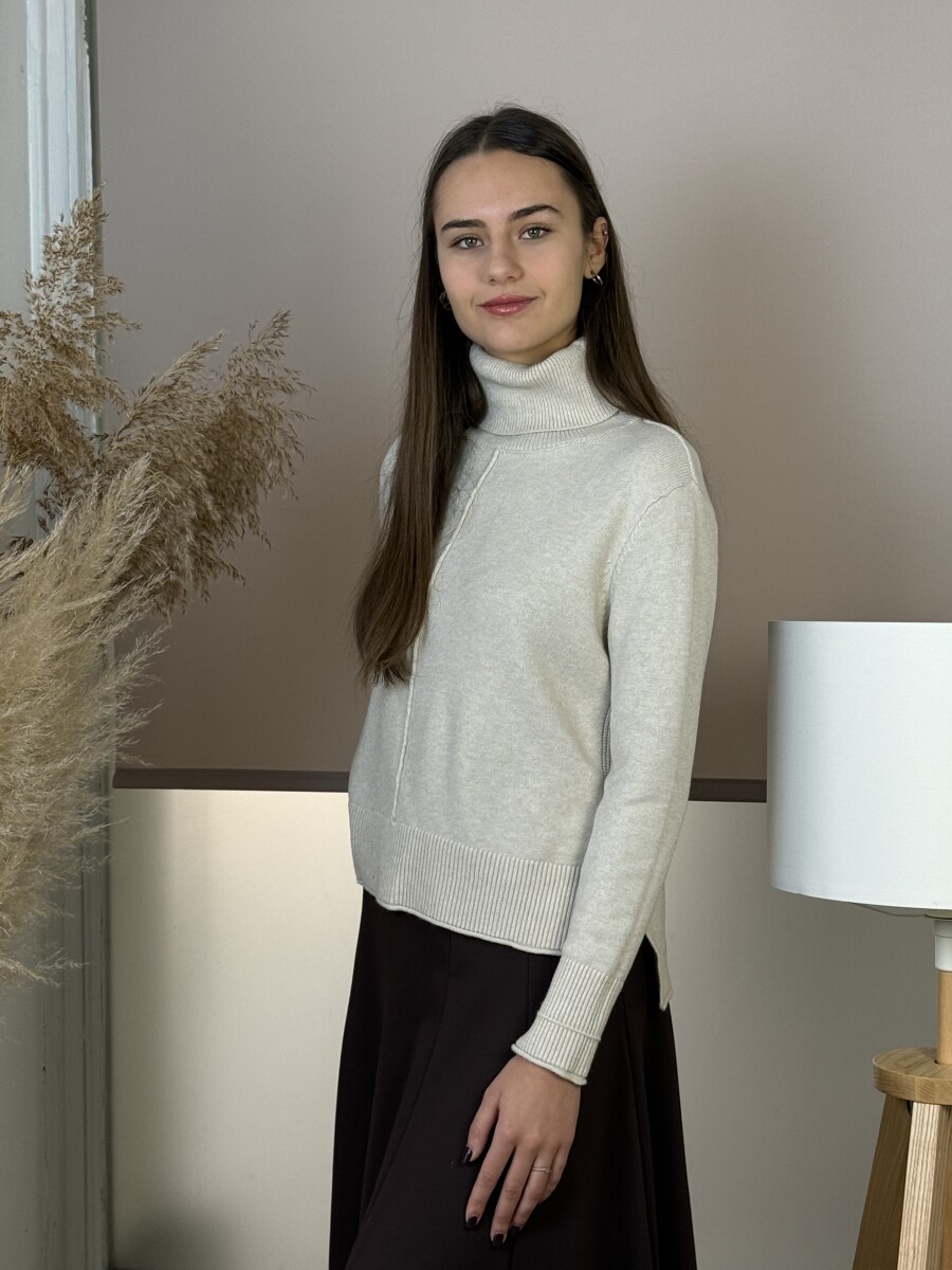 Vastag kötött garbó - bézs - Kép 5