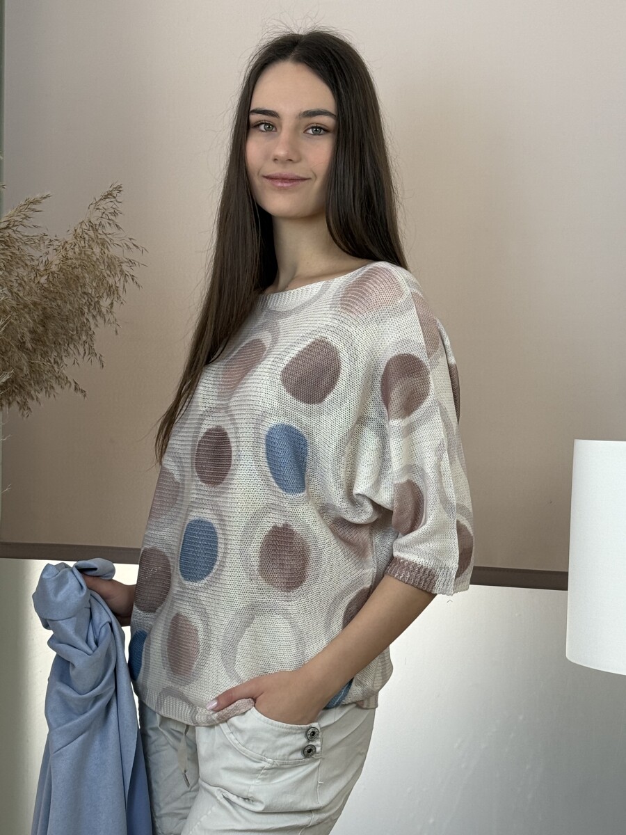 T ujjú vékony kötött mintás felső - bézs - Kép 5