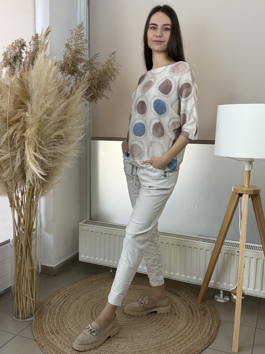 T ujjú vékony kötött mintás felső - bézs - Kép 2