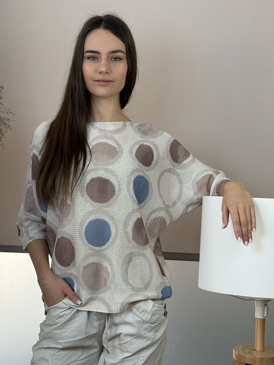 T ujjú vékony kötött mintás felső - bézs - Kép 3