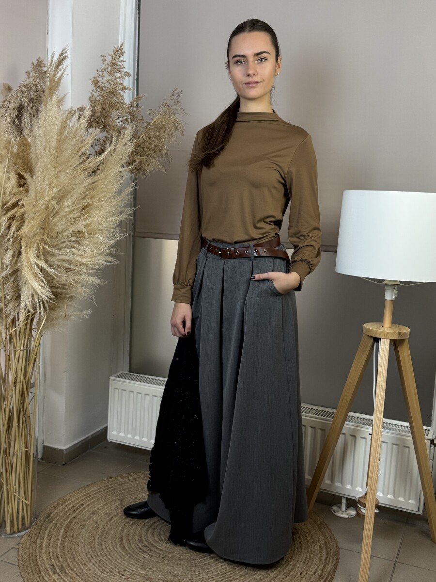 Álló nyakú blúz - barna - Kép 13