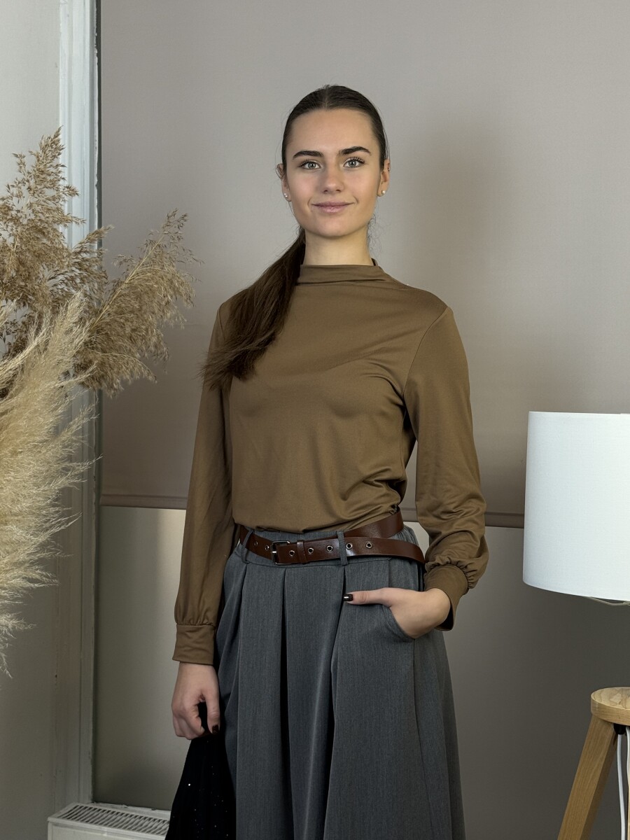 Álló nyakú blúz - barna - Kép 6