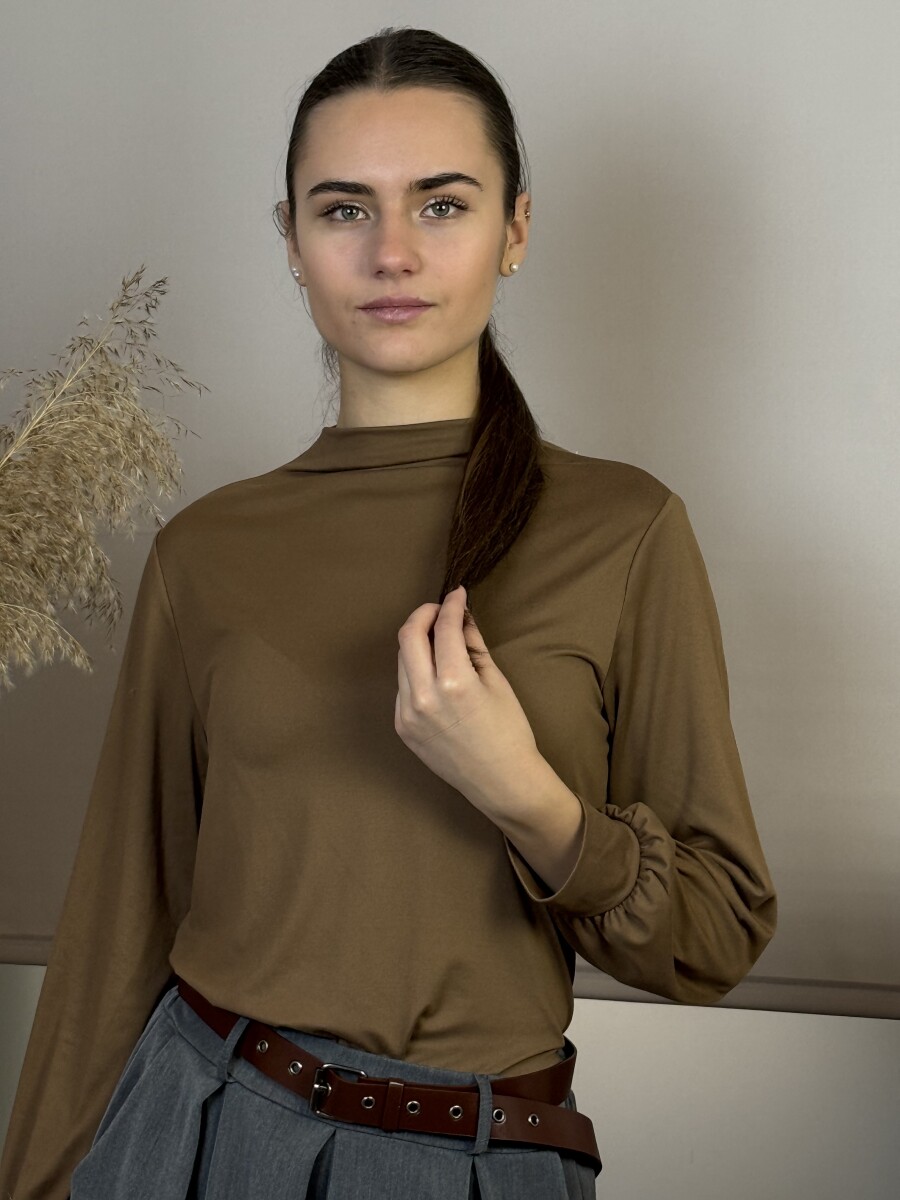 Álló nyakú blúz - barna - Kép 11