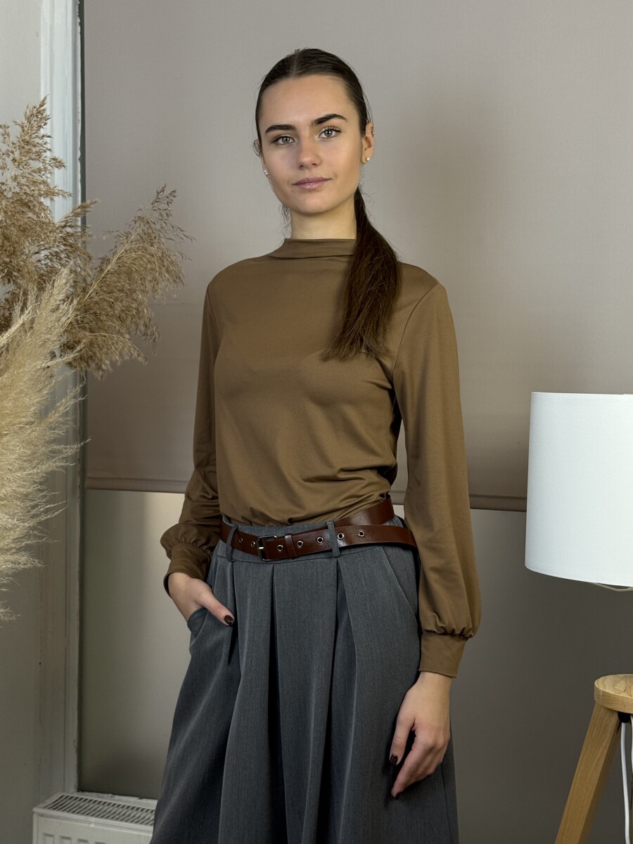 Álló nyakú blúz - barna - Kép 2