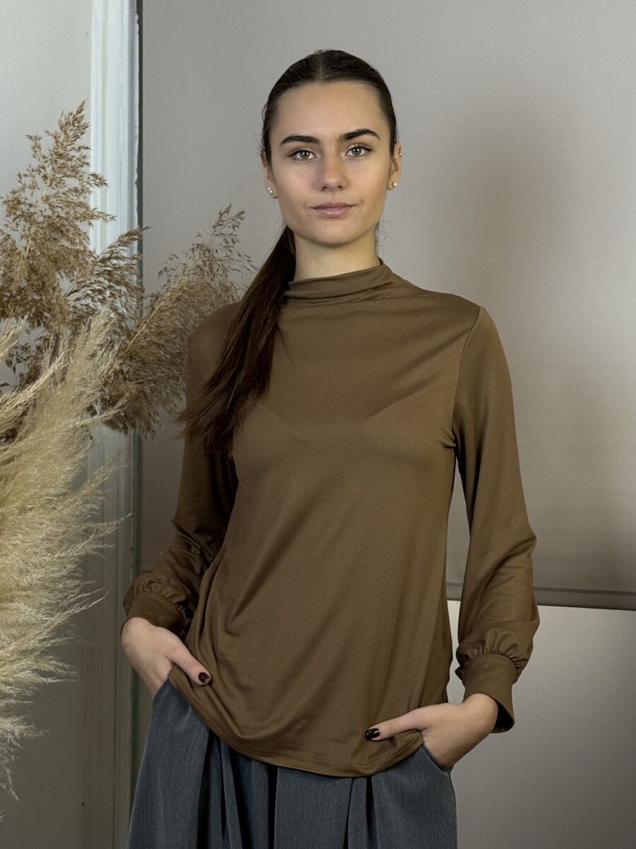 Álló nyakú blúz - barna - Kép 15