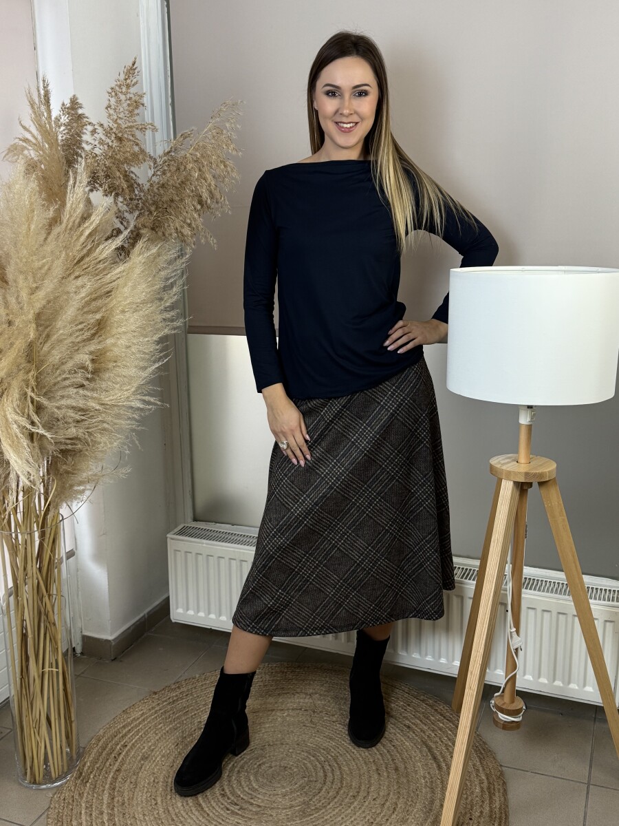 Csónak nyakú blúz - sötétkék - Kép 6