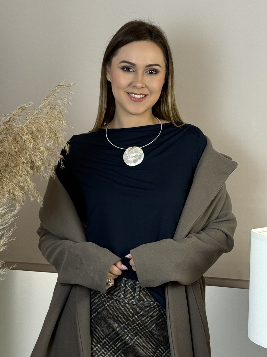 Csónak nyakú blúz - sötétkék - Kép 4