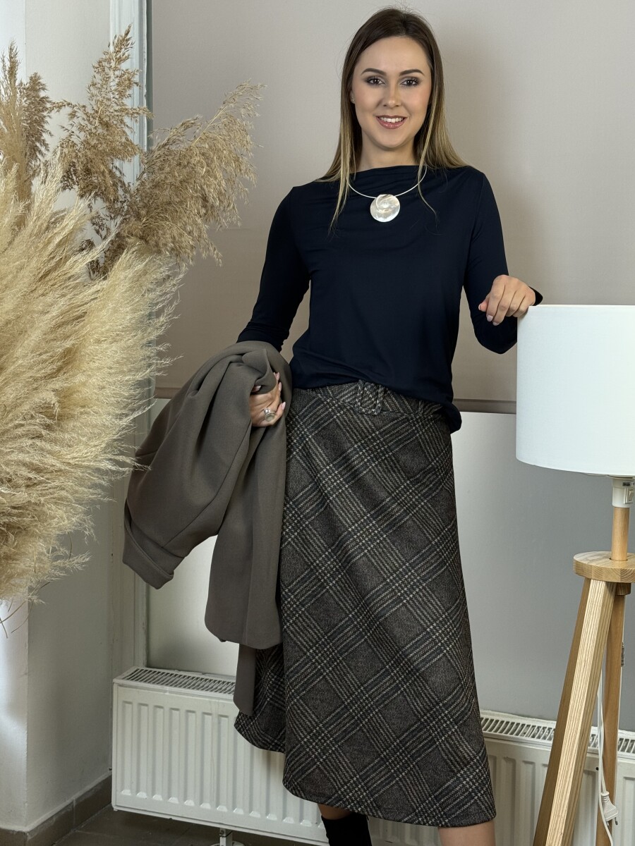 Csónak nyakú blúz - sötétkék - Kép 7