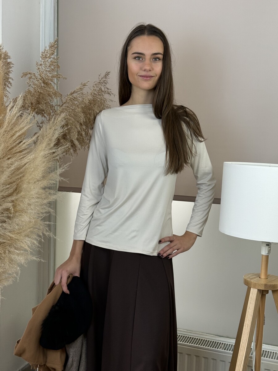 Csónak nyakú blúz - krém - Kép 7