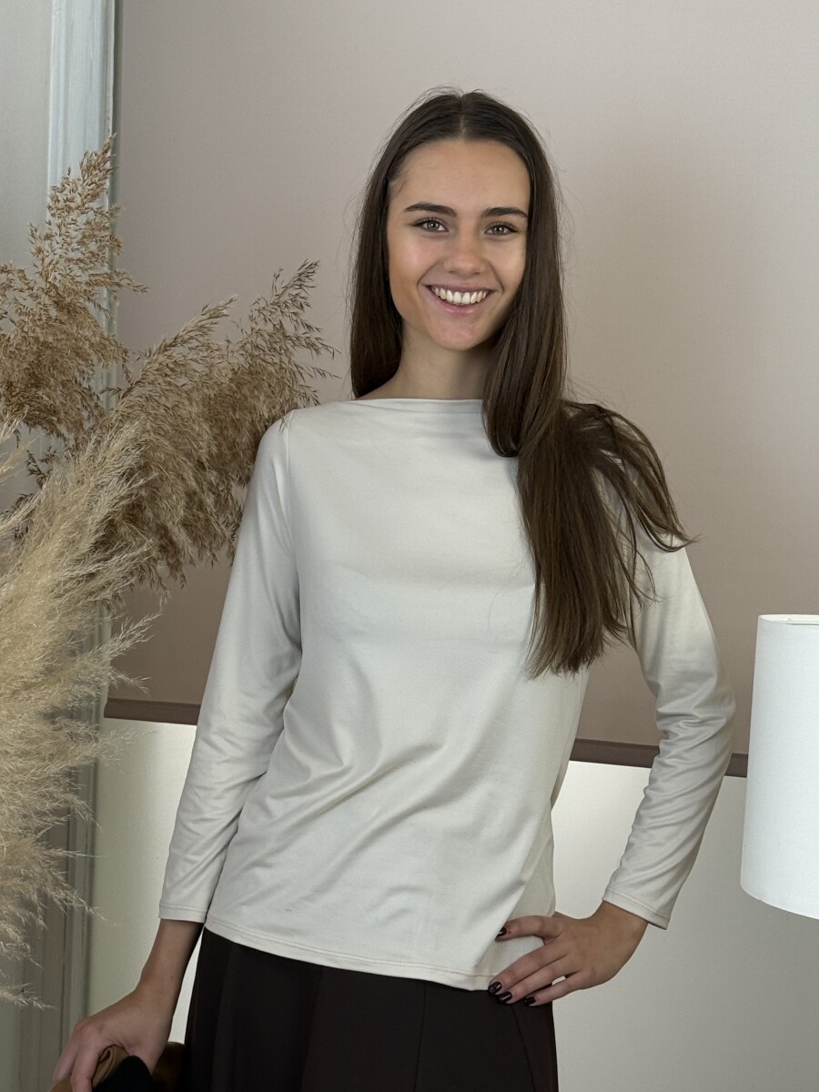 Csónak nyakú blúz - krém - Kép 2