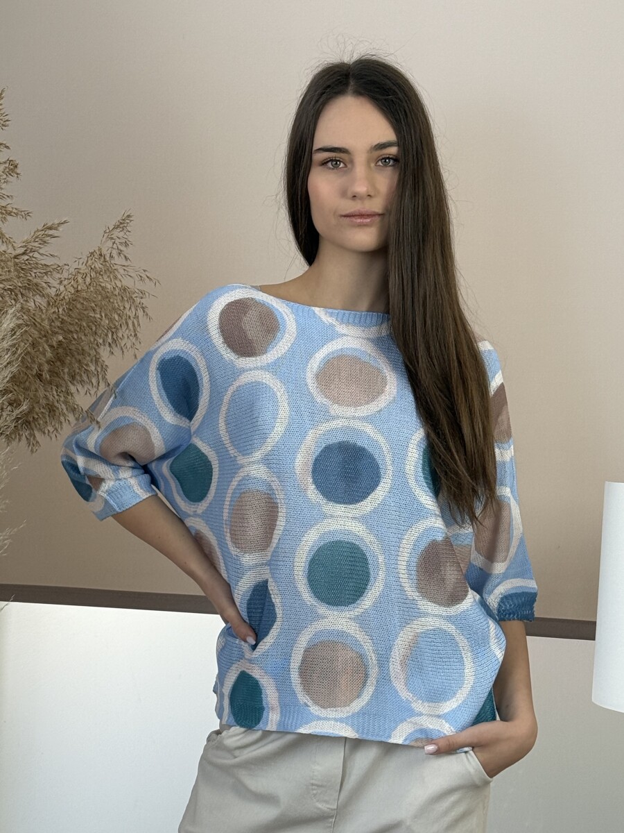 T ujjú vékony kötött mintás felső - világoskék - Kép 2