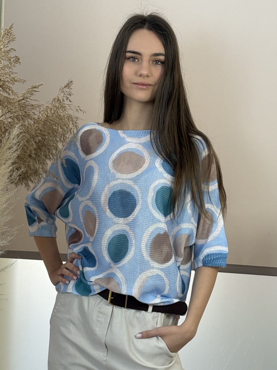 T ujjú vékony kötött mintás felső - világoskék - Kép 11