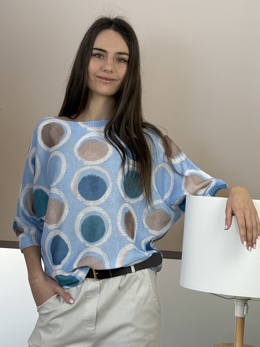 T ujjú vékony kötött mintás felső - világoskék - Kép 13