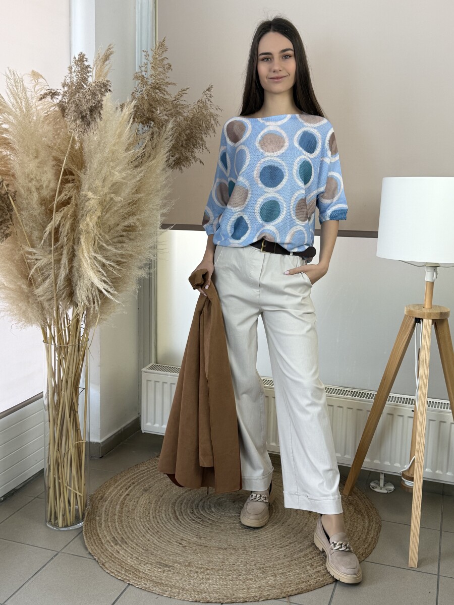 T ujjú vékony kötött mintás felső - világoskék - Kép 3