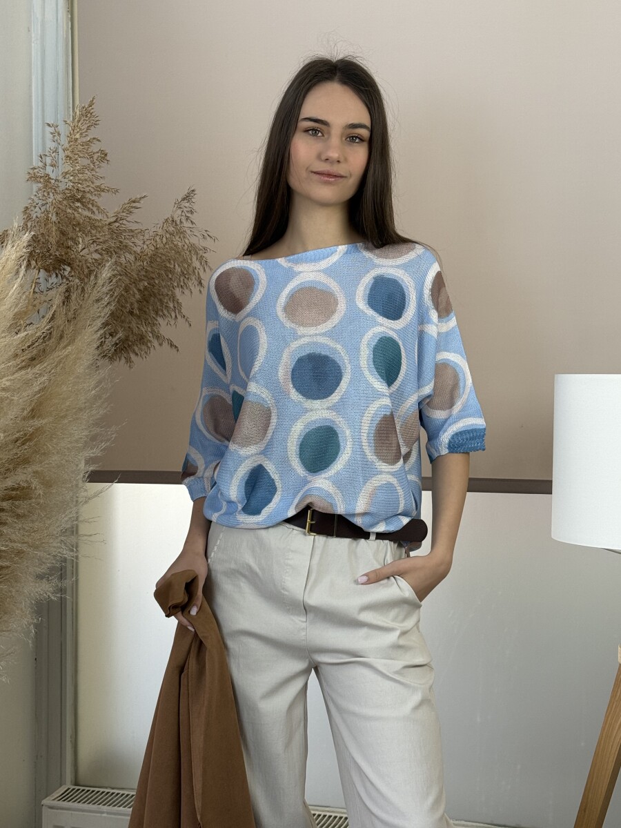 T ujjú vékony kötött mintás felső - világoskék - Kép 4