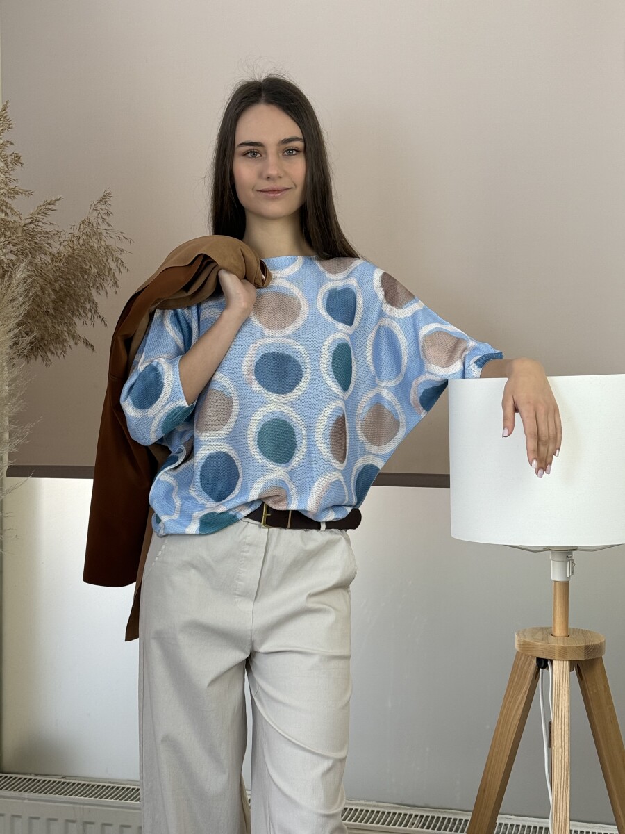 T ujjú vékony kötött mintás felső - világoskék - Kép 6