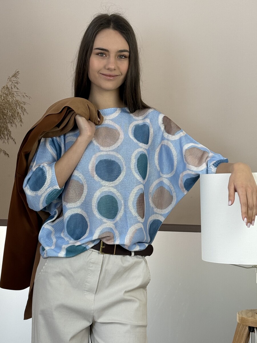 T ujjú vékony kötött mintás felső - világoskék - Kép 7