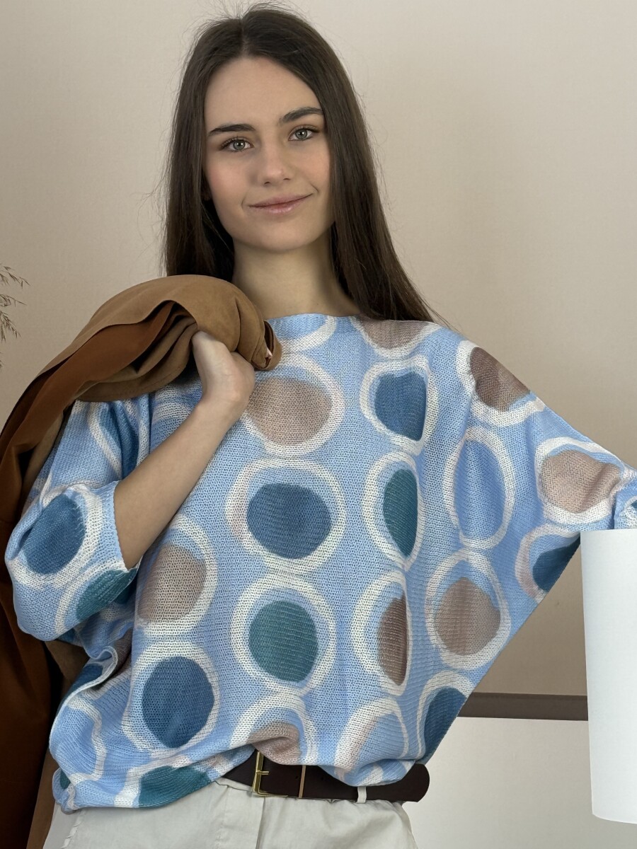T ujjú vékony kötött mintás felső - világoskék - Kép 9