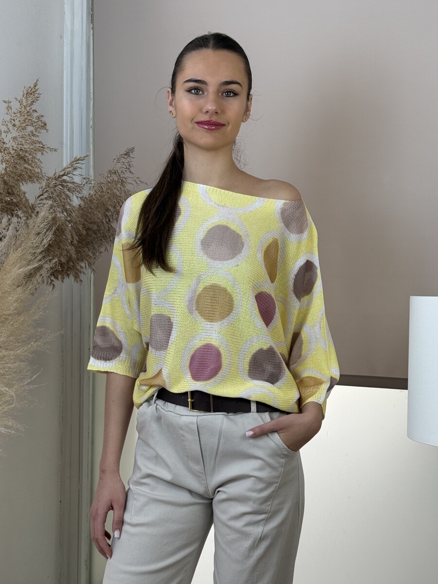 T ujjú vékony kötött mintás felső - sárga - Kép 5