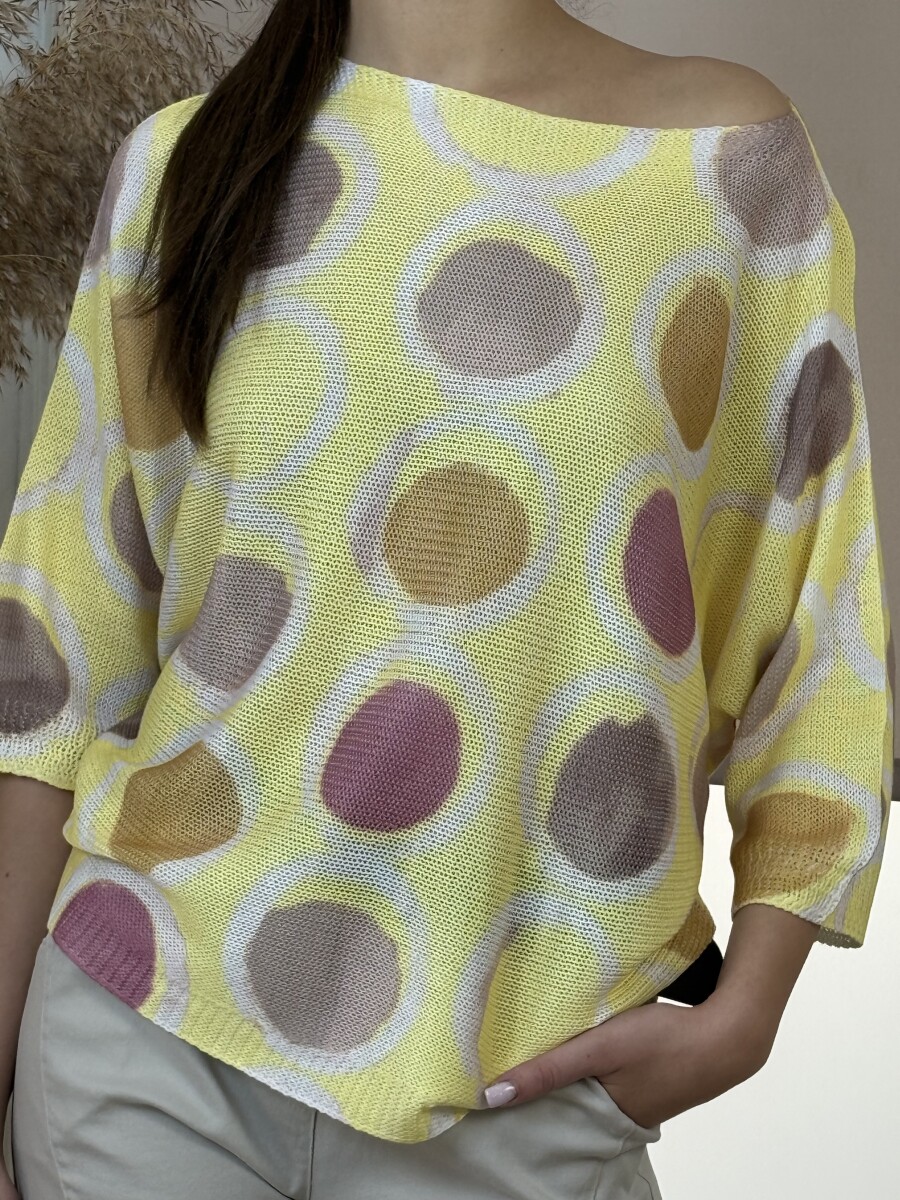 T ujjú vékony kötött mintás felső - sárga - Kép 6