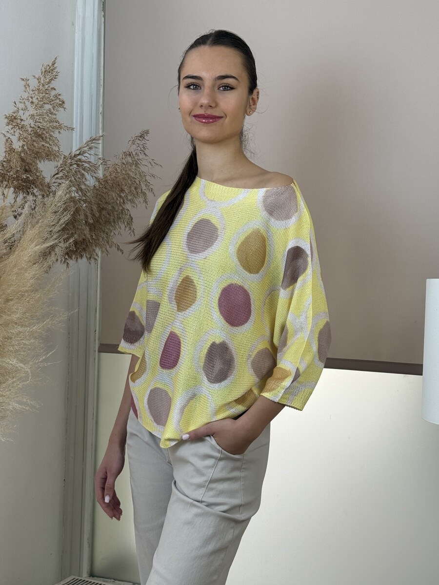 T ujjú vékony kötött mintás felső - sárga - Kép 2