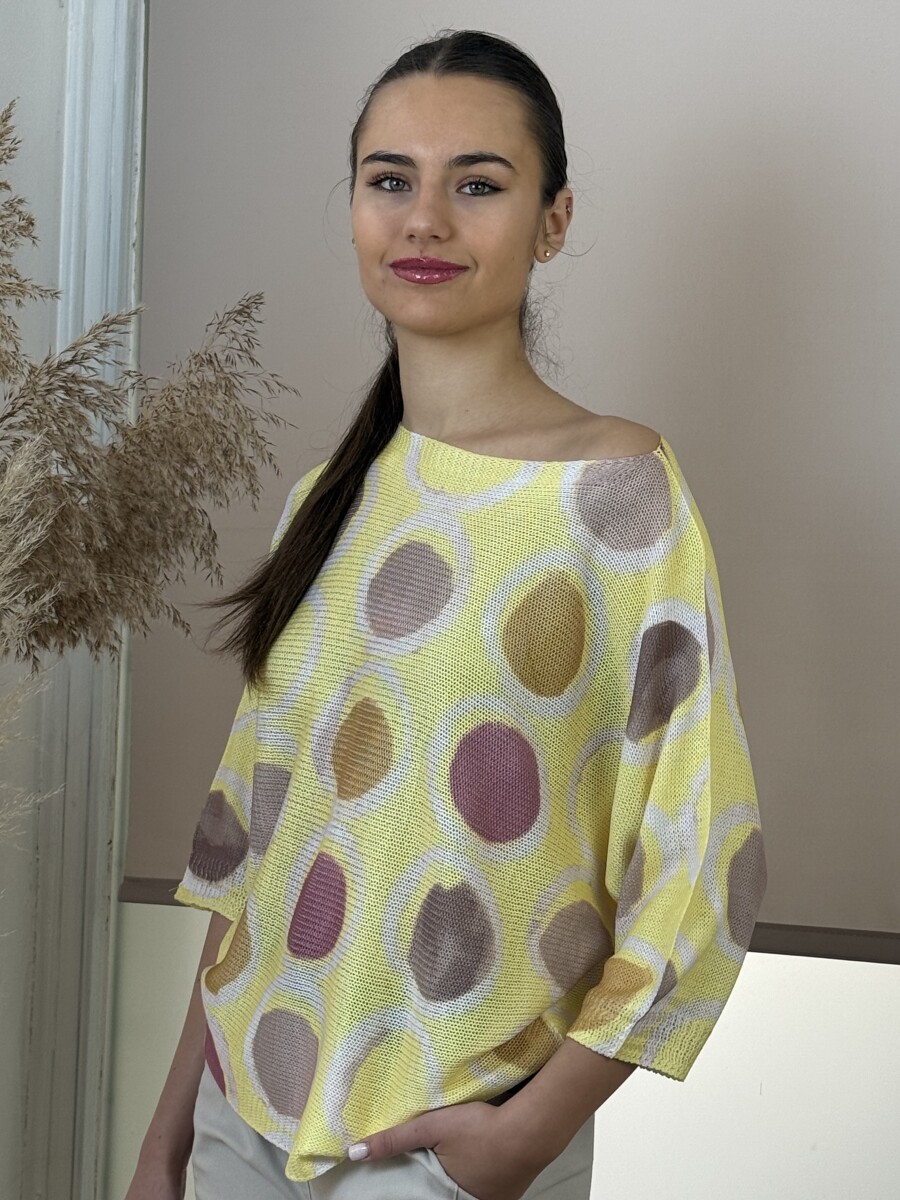 T ujjú vékony kötött mintás felső - sárga - Kép 7