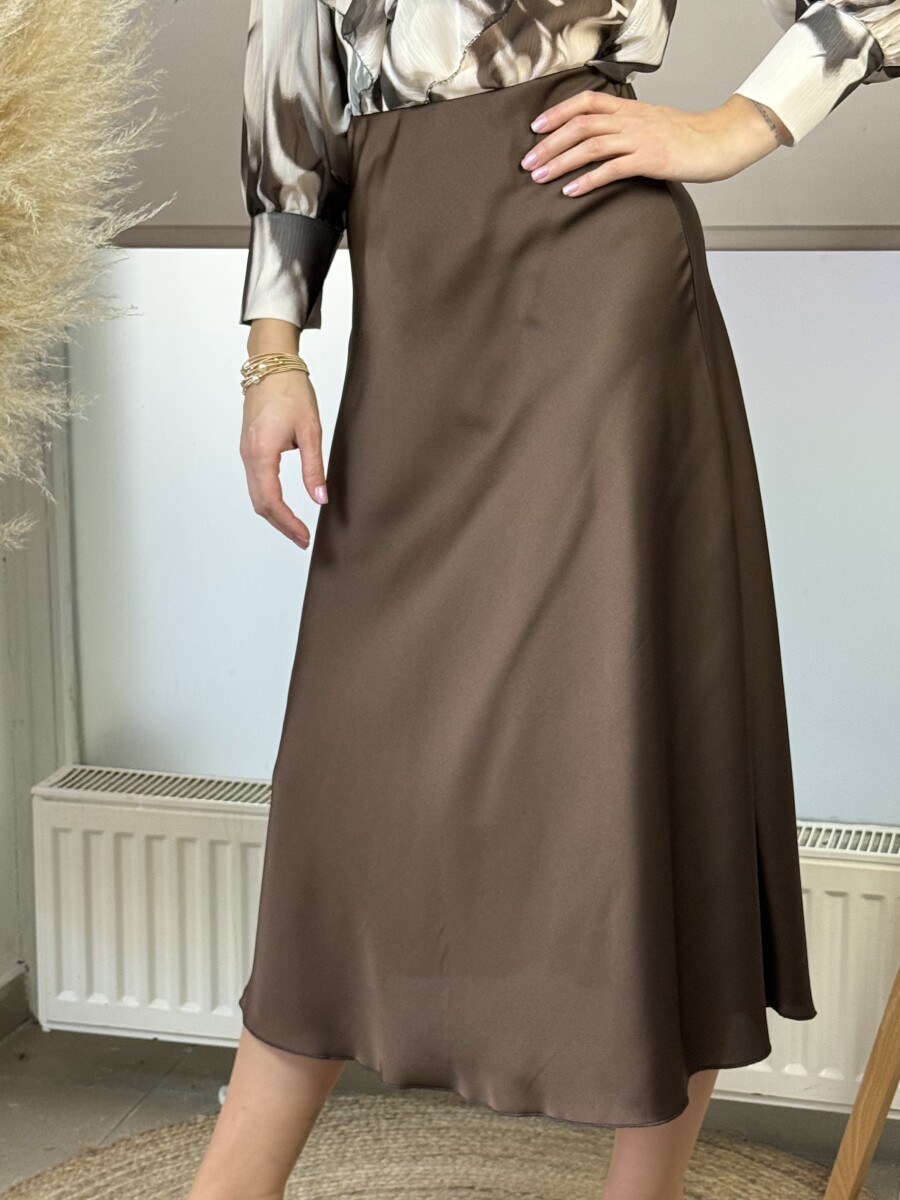 Szatén hatású midi szoknya - barna - Kép 3