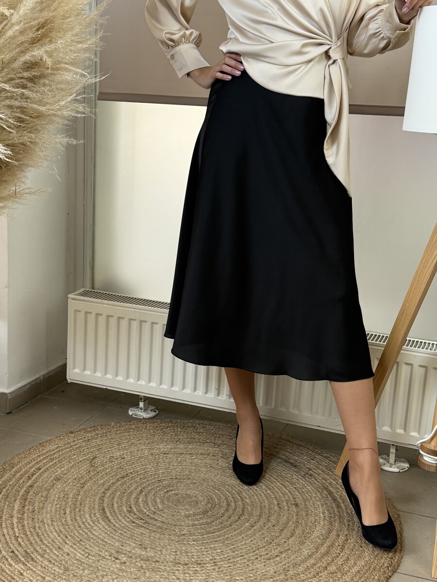 Szatén hatású midi szoknya - fekete - Kép 9