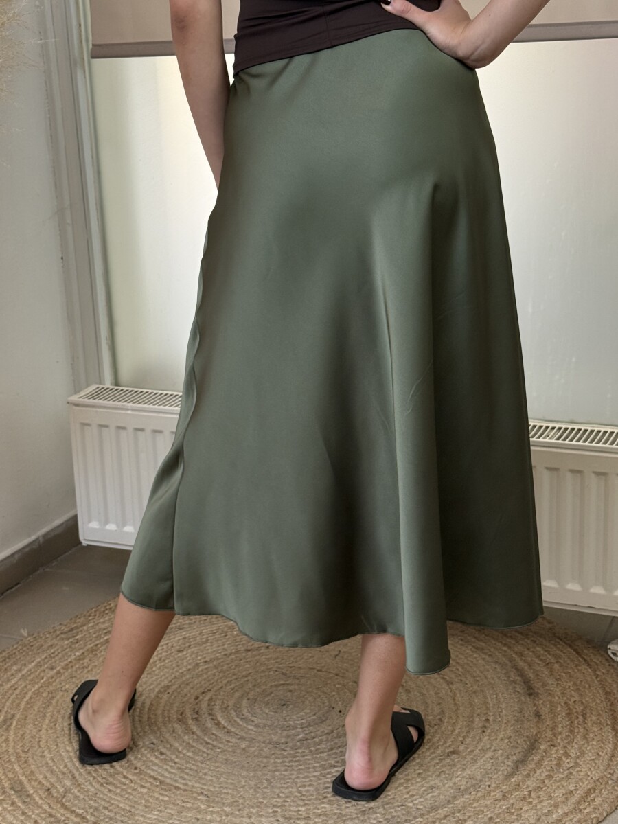 Szatén hatású midi szoknya - khaki - Kép 8